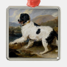 Ornamento De Metal Landseer Newfoundland Dog (Black and White Animal)