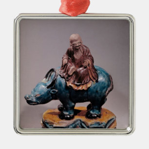 Ornamento De Metal Lao-Tzu em seu búfalo, dinastia de Qing