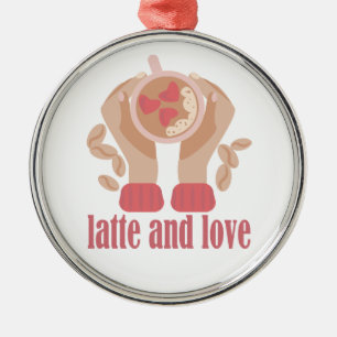 Ornamento De Metal Latite e xícara de amor, mãos e café