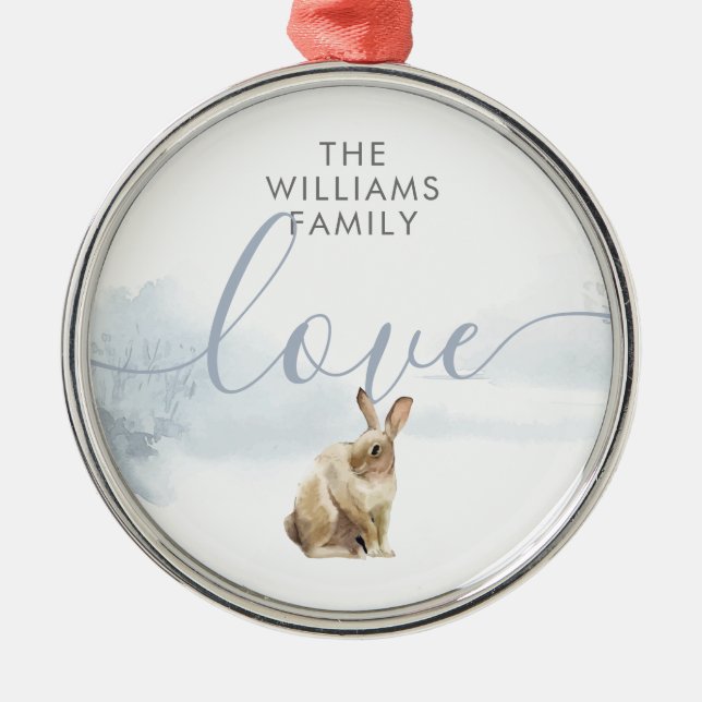 Ornamento De Metal Lebre da Cena da Madeira de inverno (Frente)