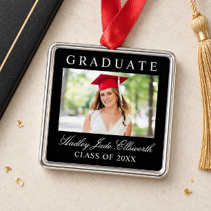 Ornamento De Metal Lembrança de Foto de Graduado Preto Elegante