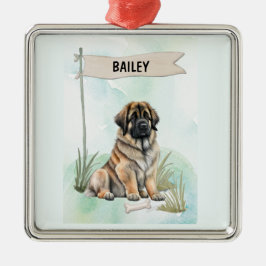Ornamento De Metal Leonberger Aquarela Cachorro Personalizado