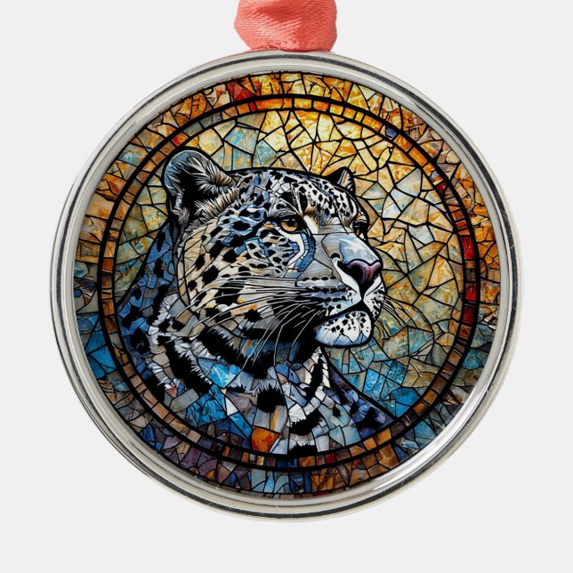 Ornamento De Metal Leopardo com Tons Quentes e Frios (Frente)