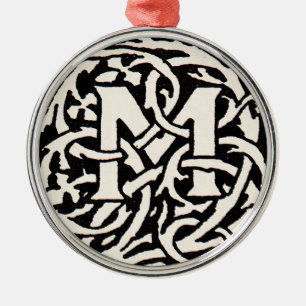 Ornamento De Metal Letra Art Nouveau Monograma M Antigo