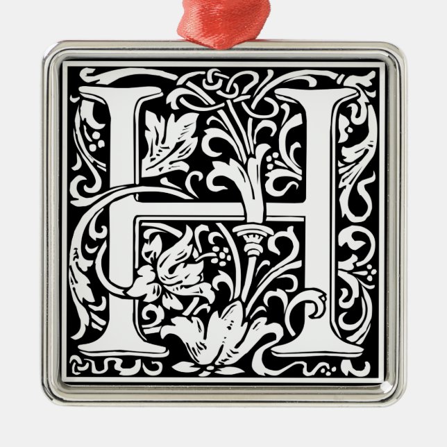 Ornamento De Metal Letra H Monograma Medieval Art Nouveau (Frente)