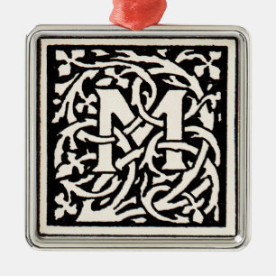 Ornamento De Metal Letra M Art Nouveau Monograma Antigo