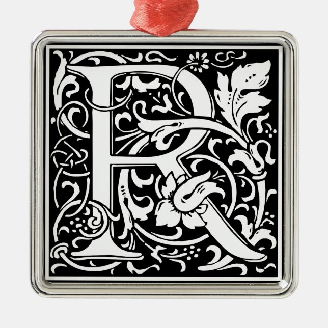 Ornamento De Metal Letra R Monograma Medieval Art Nouveau (Frente)