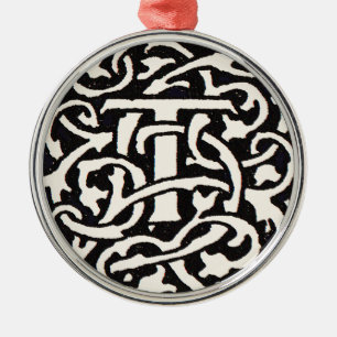 Ornamento De Metal Letra Vintage Monograma T Art Nouveau