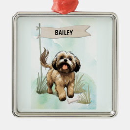 Ornamento De Metal Lhasa Apso Aquarela Cachorro Personalizado