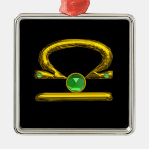 Ornamento De Metal LIBRA ZODIAC ANIVERSÁRIO JEWEL GREEN EMERALD Dour