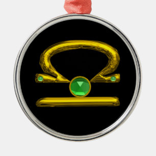 Ornamento De Metal LIBRA ZODIAC ANIVERSÁRIO JEWEL GREEN EMERALD Dour