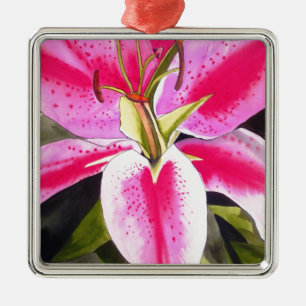 Ornamento De Metal Lily rosa quente Tenerife pop art flor de aquarela