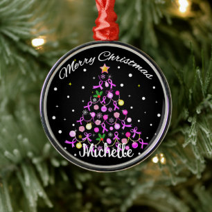 Ornamento De Metal Linda árvore de Natal de Fita Rosa