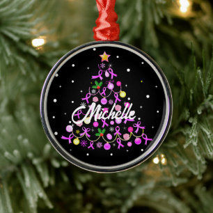 Ornamento De Metal Linda árvore de Natal de Fita Rosa