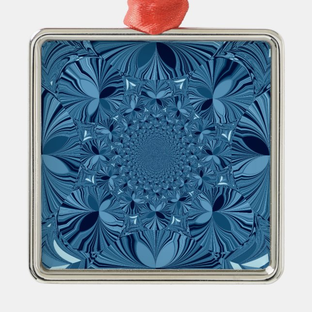 Ornamento De Metal Linda e Iridescente Arte Caleidoscópica Azul (Frente)