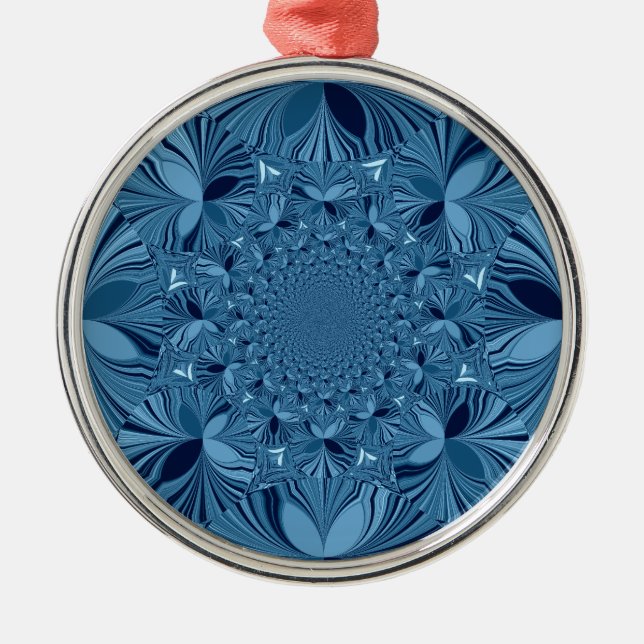 Ornamento De Metal Linda e Iridescente Arte Caleidoscópica Azul (Frente)