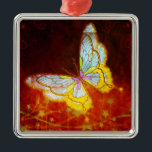 Ornamento De Metal Linda Fantasy Butterfly Fireworks Collage<br><div class="desc">Linda Borboleta Fantasia Colagem Uma borboleta fantástica colorida em amarelo,  lavanda e azul-gelo,  explodindo com estrelas de flocos de neve em ouro e trilhas claras em uma laranja queimada escura e fundo de marrom. Projetado por Designs de Lark</div>