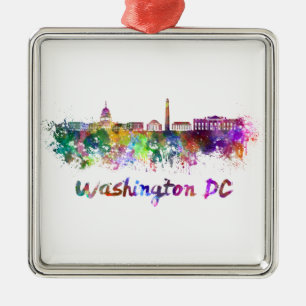 Ornamento De Metal Linha do horizonte Washington DC em aquarela