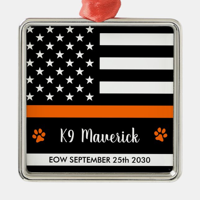 Ornamento De Metal Linha Laranja Fino - Busca e Salvamento - Cão SARS (Frente)