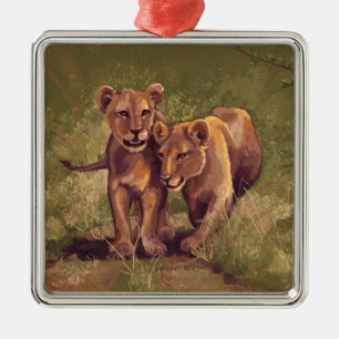 Ornamento De Metal Lion Cubs