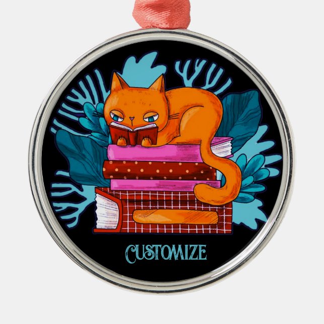 Ornamento De Metal Livros Aprovados para Gatos Personalizados (Frente)