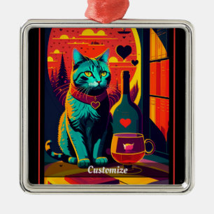Ornamento De Metal Livros De Gatos E Vinhos De Sol Personalizados