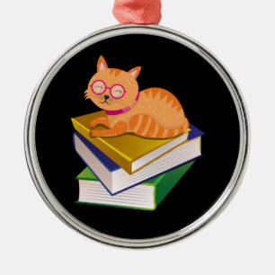 Ornamento De Metal Livros - Presente do Livro de Gatos e Livros