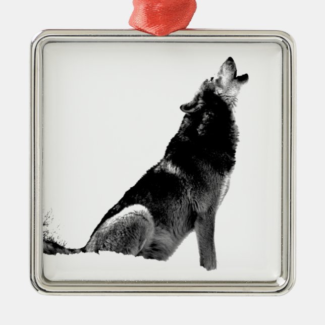 Ornamento De Metal Lobo-de-Howling Branco-Preto (Frente)
