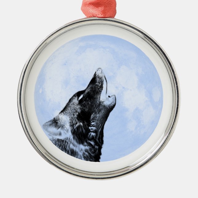 Ornamento De Metal Lobo fantasma uivando na lua (Frente)