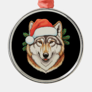 Ornamento De Metal Lobo Natal Xmas Chapéu do Papai Noel Feriado Anima