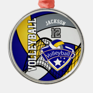 Ornamento De Metal Logotipo de vôlei azul, amarelo e Cinza personali