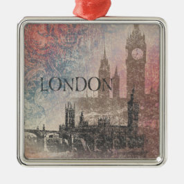 Ornamento De Metal Londres com vintage vermelho e azul do parlamento