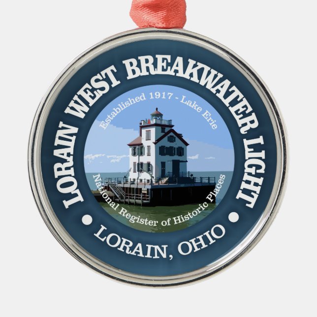 Ornamento De Metal Lorain West Breakwater Light (Frente)