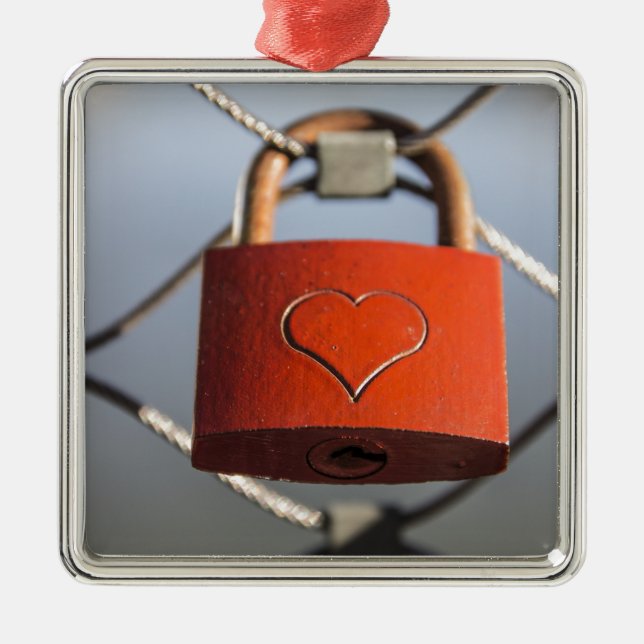 Ornamento De Metal Love Heart Padlock (Frente)