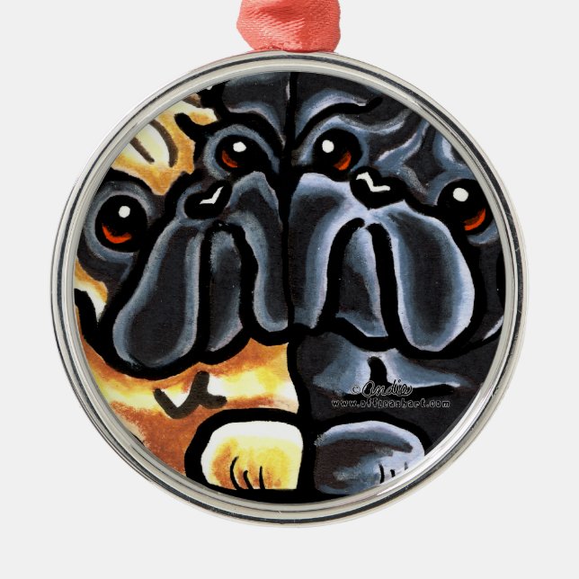 Ornamento De Metal Love Pugs (Frente)