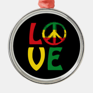 Ornamento De Metal LOVE Reggae com símbolo de paz
