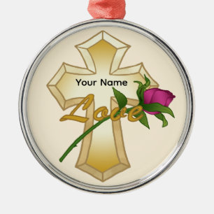 Ornamento De Metal Love Rosa Christian Cross
