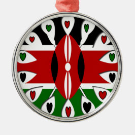 Ornamento De Metal Lovely Hearts Kenya: Flag Art Motif