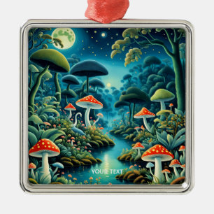 Ornamento De Metal Lua da Floresta dos Cogumelos Fantasy