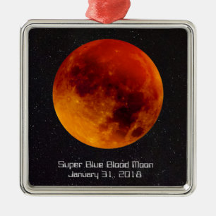 Ornamento De Metal Lua de Sangue Super Azul 2018