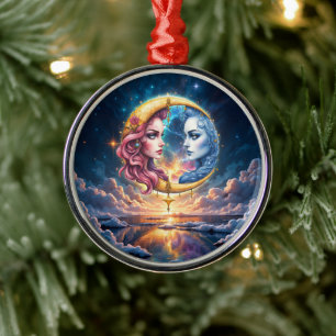 Ornamento De Metal Lua do Equilíbrio Eterno – Almas de Fogo e Água.