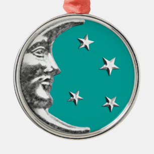 Ornamento De Metal Lua e Estrelas Art Déco - Turquesa & Prata