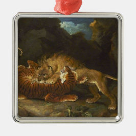 Ornamento De Metal Lutar entre um Leão e um Tigre