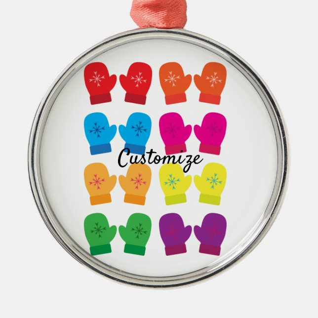 Ornamento De Metal Luvas de Tricô Multicoloridas Thunder_Cove (Frente)