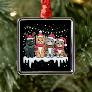 Ornamento De Metal Luz de Natal de Gato Rena Santa Amante de Gato