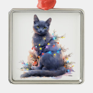 ORNAMENTO DE METAL LUZES DE NATAL AZUL DE GATO BRUTO RUSSO