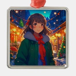 Ornamento De Metal Luzes de Natal de Menina de Anime