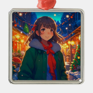 Ornamento De Metal Luzes de Natal de Menina de Anime 