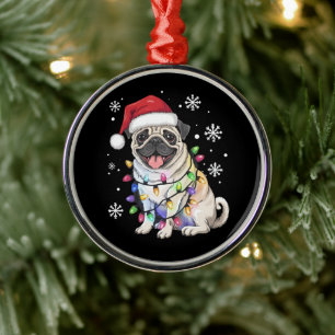 Ornamento De Metal Luzes de Natal do Pug de Natal Amante do Cão de Na