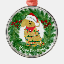 Ornamento De Metal Luzes de Natal personalizadas Goldendoodle